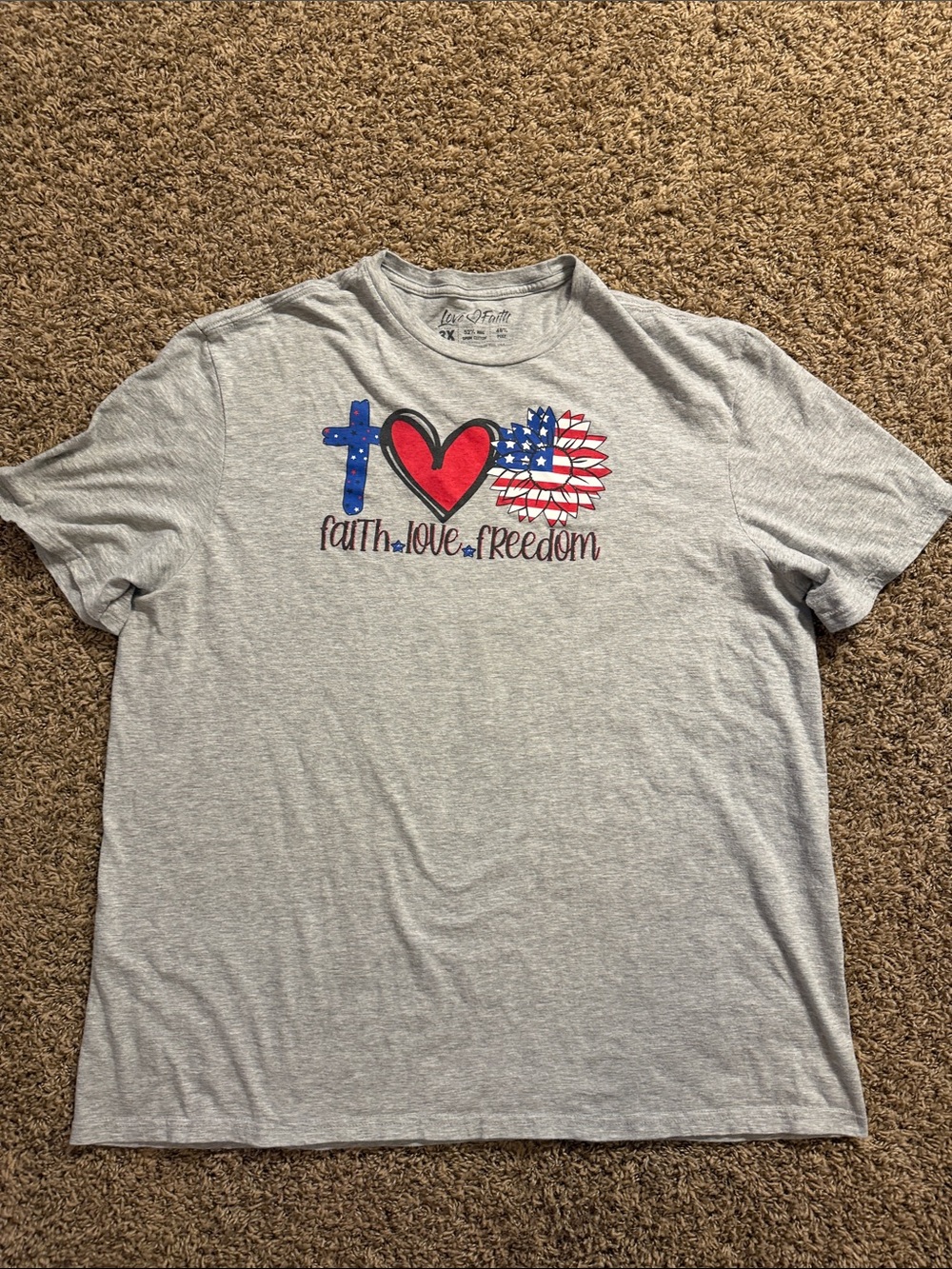 Faith • Love • Freedom Short Sleeve Graphic Tee - Gray
